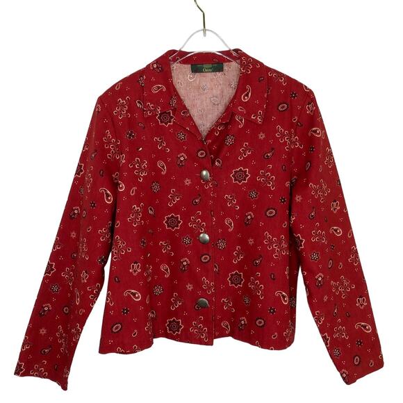 ORVIS Vintage Red Bandana Paisley Pattern Jacket Medium Retro Western Glam - Picture 3 of 7